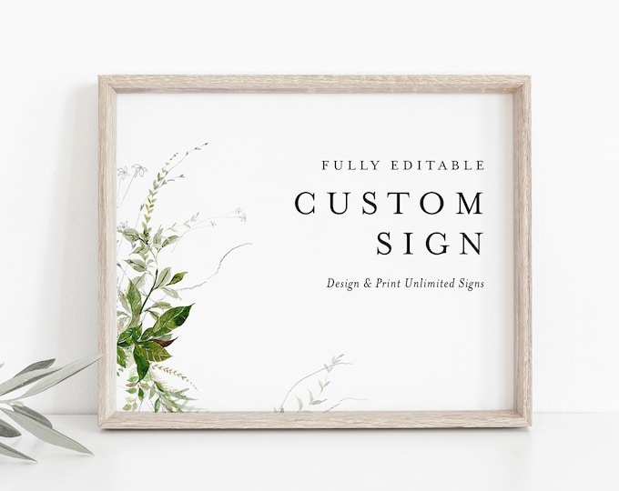 Modern Greenery Custom Sign Template, Wedding or Bridal Shower Table Sign, Create Any Sign, Instant Download Templett 5x7, 8x10 #0011-165CS