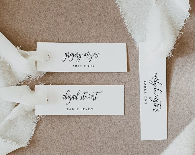 Wedding Seating Card Template, 100% Editable, Printable Skinny Place Card, Modern Script Name Card, Favor Tag, Slim, Templett #008-189PC