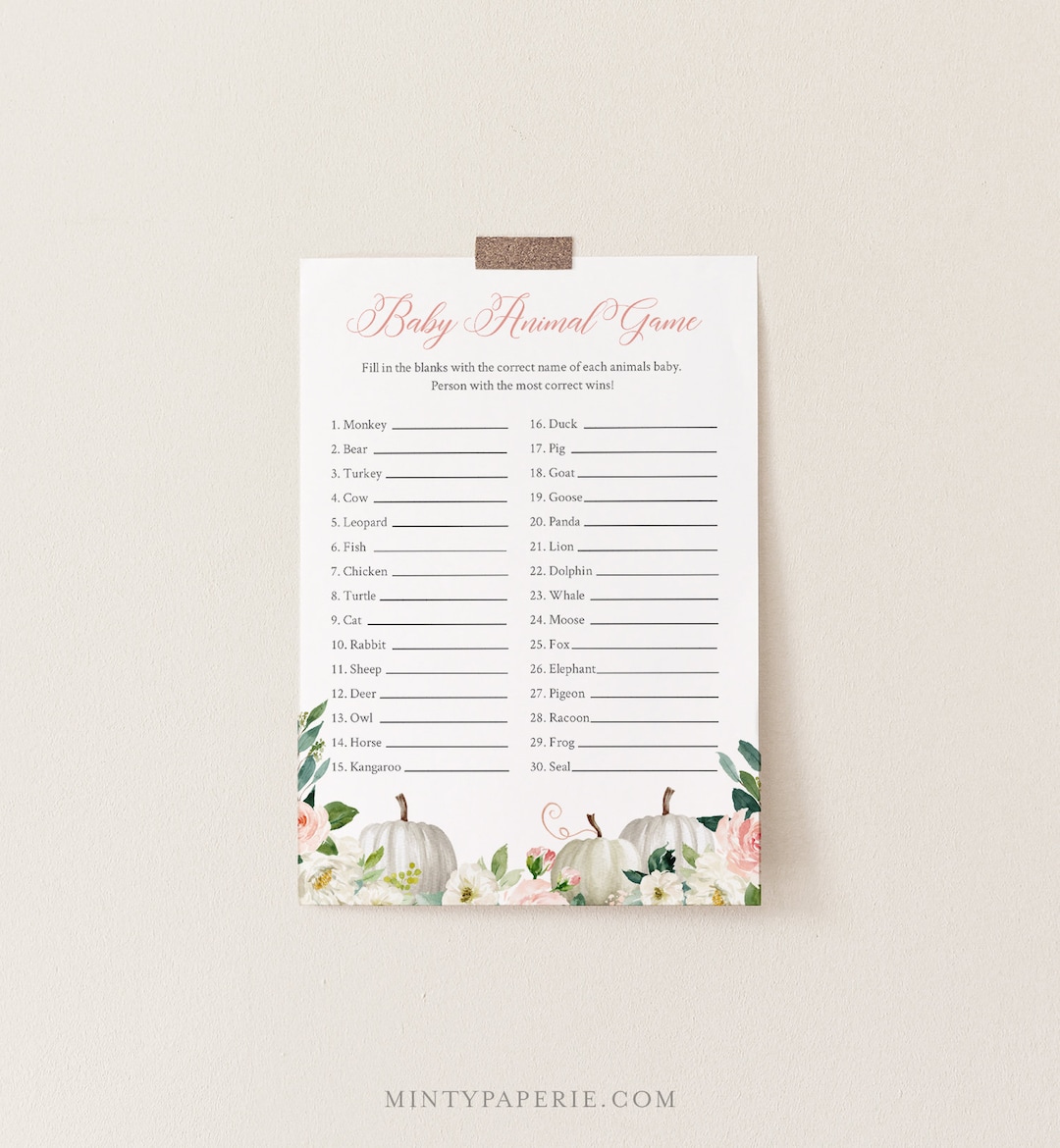 Baby Animal Game, Printable Name the Baby, Fall Pumpkin Baby Shower ...