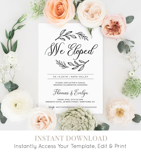 Elopement Announcement We Eloped INSTANT DOWNLOAD Juliette Elopement Editable pdf Template Wedding Elope Invitation Printable