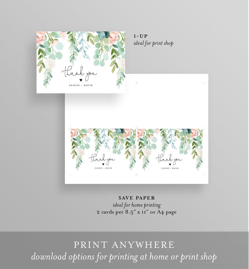 Lush Garden Thank You Card, Greenery Wedding / Bridal Shower, Editable Template, Flat and Folded, Instant Download, Templett #068A-155TYC image 6
