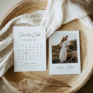 Save the Date Kartenvorlage, Kalender, Fotokarte, druckbare Hochzeitsdatumskarte, Sofort Download, 100% bearbeitbar, Templett, 5x7 #0024-188SD