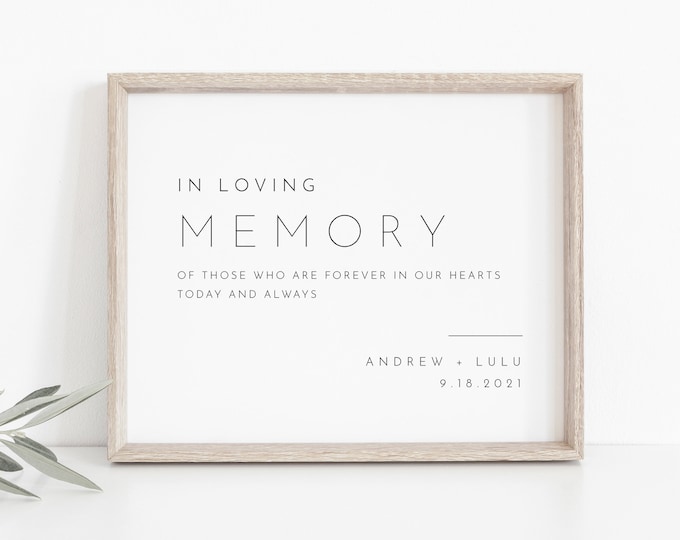 In Loving Memory Sign, INSTANT DOWNLOAD, Editable Text, Printable Wedding Decor, Modern, Minimalist Wedding Memorial Sign, DiY #094-02S