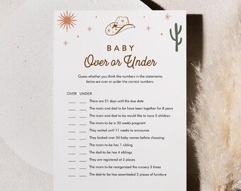 Over or Under Baby Shower Game, Western Baby Shower Game, Rodeo, Cowboy, Gender Neutral, Editable, Instant Download, Templett  #0040-15BAG