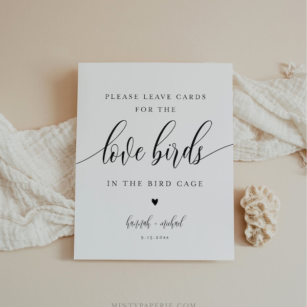 Wedding Cards Sign, Bird Cage Wedding Cards, Love Birds, Wedding Gift, Editable Template, Tabletop Sign, Instant Download, 8x10 #008-79S