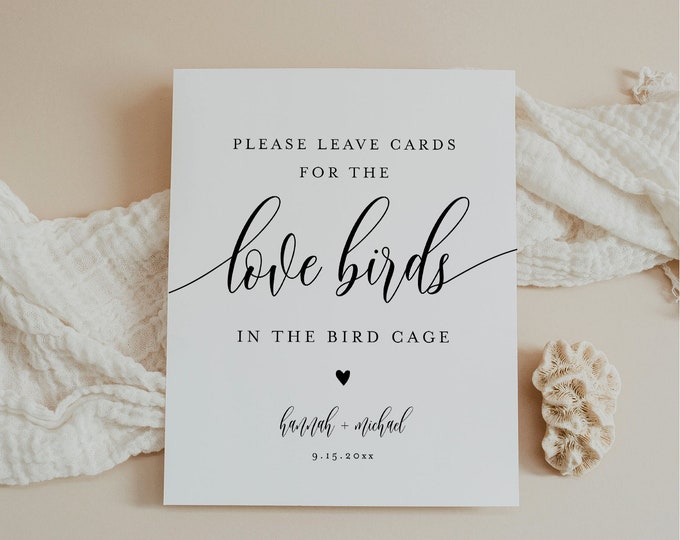 Wedding Cards Sign, Bird Cage Wedding Cards, Love Birds, Wedding Gift, Editable Template, Tabletop Sign, Instant Download, 8x10 #008-79S