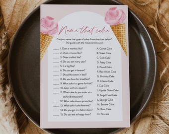Name That Cake Bridal Shower Game, Printable Ice Cream Theme Wedding Shower Game, Instant Download, Editable Template, Templett #0035-22BRG