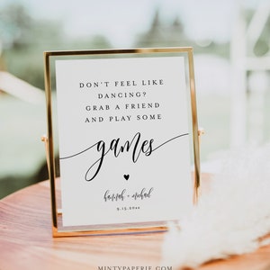 Don't Feel Like Dancing, Play Some Games Sign, Minimalist Wedding Games Table, Editable Template, Instant Download, Templett, 8x10 #008-73S