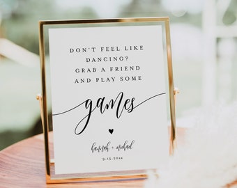 Don't Feel Like Dancing, Play Some Games Sign, Minimalist Wedding Games Table, Editable Template, Instant Download, Templett, 8x10 #008-73S