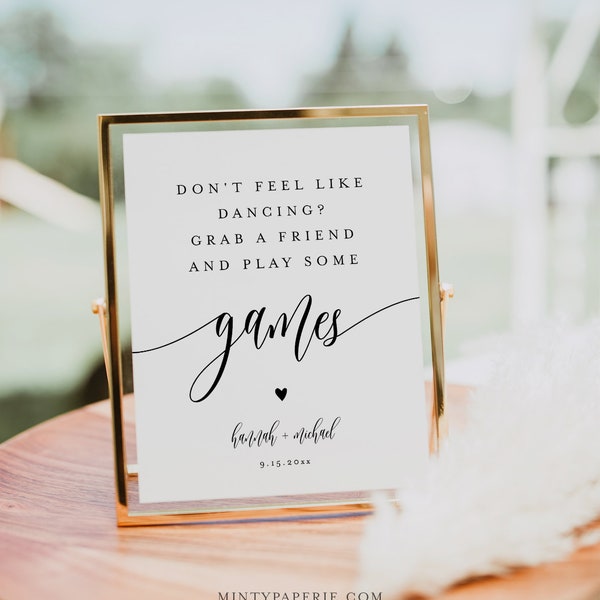 Don't Feel Like Dancing, Play Some Games Sign, Minimalist Wedding Games Table, Editable Template, Instant Download, Templett, 8x10 #008-73S