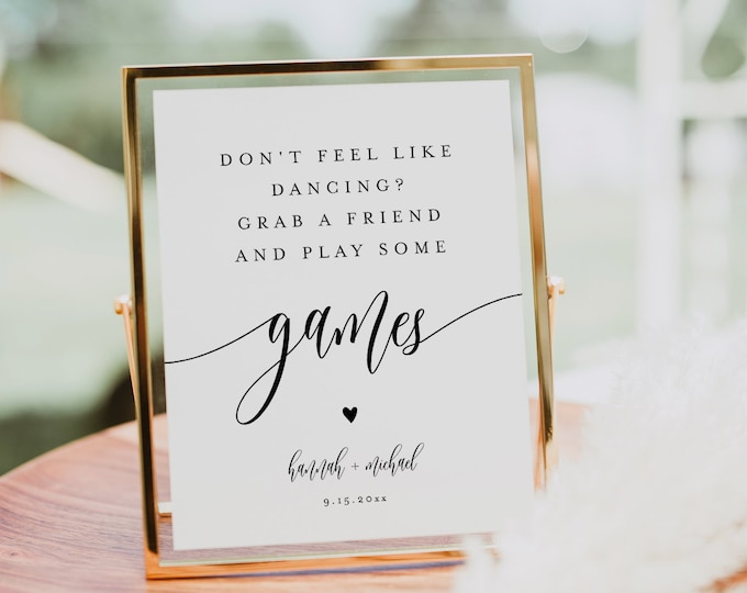 Don't Feel Like Dancing, Play Some Games Sign, Minimalist Wedding Games Table, Editable Template, Instant Download, Templett, 8x10 #008-73S