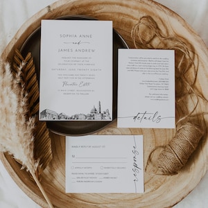 Conjunto de convites para casamento em Washington DC, horizonte de DC, cartão com foto, modelo editável, inclui convite, RSVP, detalhes, modelo nº 0047