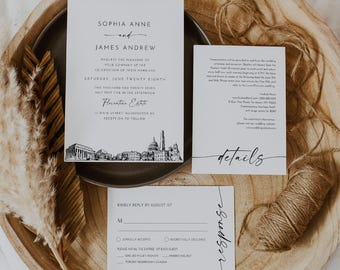 Washington DC Wedding Invitation Set, DC Skyline, Photo Card, Editable Template, Includes Invite, RSVP, Details, Templett #0047