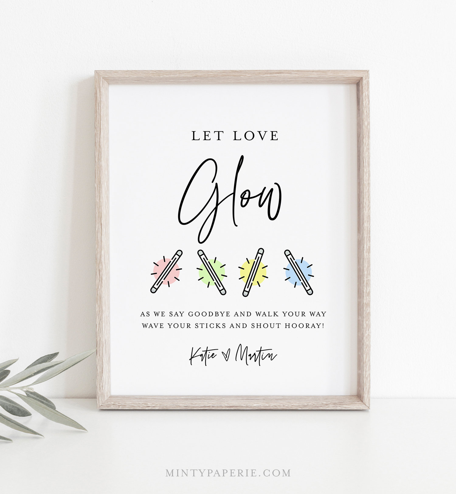 Glow Stick Wedding Send off Sign, Let Love Glow, Minimalist Modern,  Editable Template, Printable, Instant Download, Templett, 8x10 0009-71S 