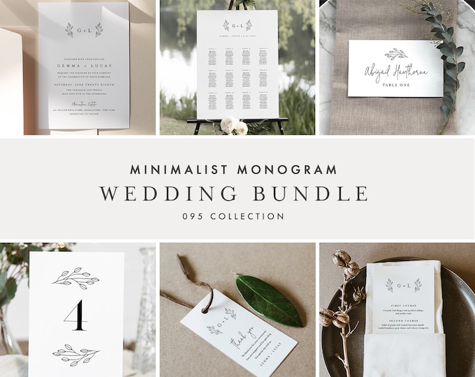 Monogram Wedding Bundle, Wedding Essential Templates, Minimalist Invitation Suite, 100% Editable, Instant Download, Templett  #095B-BUNDLE