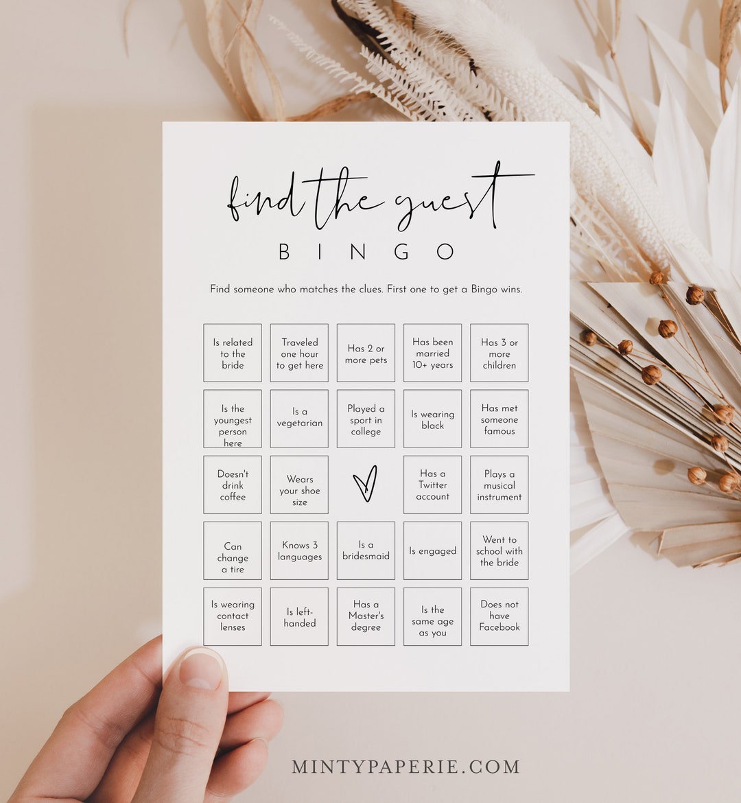 Find the Guest Bingo Game, Minimalist Bridal Shower Bingo, Social Game ...