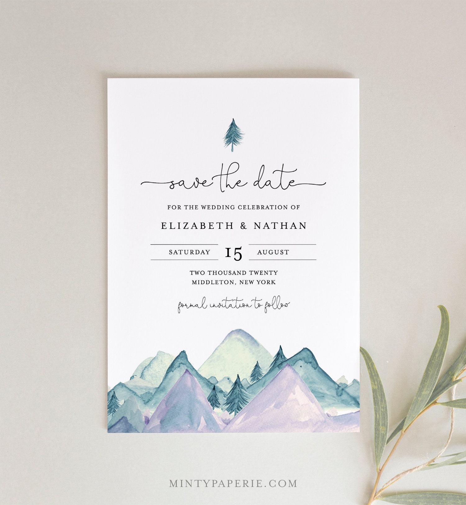 Evergreen Trees Save Date 515-A Instant Download Mountains Printable Save the Date DIY Template Rustic Woodland Editable Save the Date