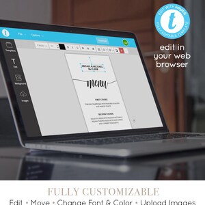 Modello di carta del menu, menu della cena rustica, carta del menu di nozze stampabile, modello completamente modificabile, download istantaneo, fai da te, Templett 020-101WM immagine 3