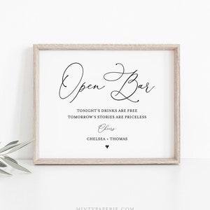 Open Bar Wedding Sign Template, Printable Funny Bar Sign, 100% Editable, INSTANT DOWNLOAD, Bar Menu, Cocktail, Alcohol, Drinks #CHM-11