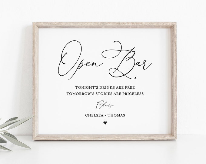 Open Bar Wedding Sign Template, Printable Funny Bar Sign, 100% Editable, INSTANT DOWNLOAD, Bar Menu, Cocktail, Alcohol, Drinks #CHM-11