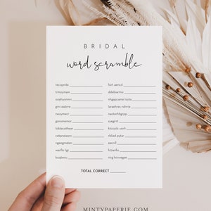 Word Scramble Bridal Shower Game Template, Printable Minimalist Bridal Shower Puzzle, Instant Download, Templett #0031-21BRG