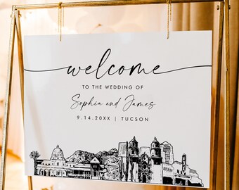 Tucson Arizona Wedding Welcome Sign, Cityscape Skyline, Printable Instant Download, Editable Template, Templett, 18x24, 24x36 #0047-353LS