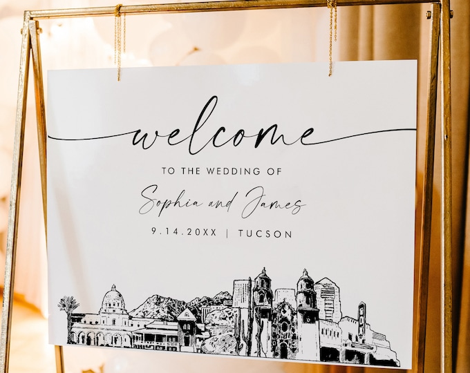 Tucson Arizona Wedding Welcome Sign, Cityscape Skyline, Printable Instant Download, Editable Template, Templett, 18x24, 24x36 #0047-353LS