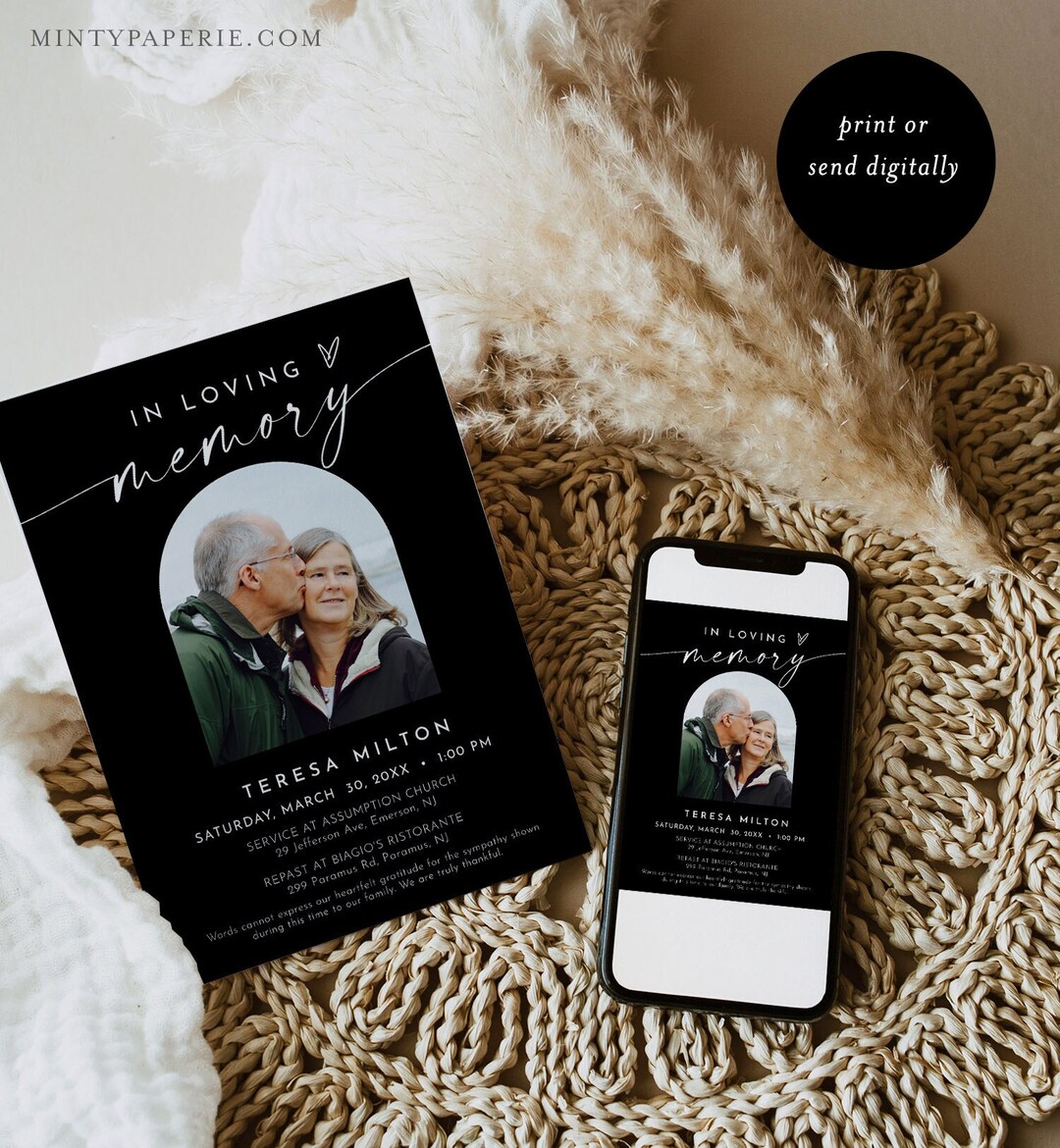 Funeral Announcement, Memorial Service Invite, Photo Funeral Evite ...