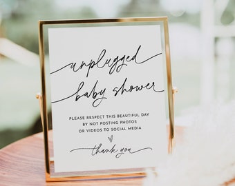 Unplugged Baby Shower Sign, Printable Welcome Sign, No Phone Camera, Editable Template, Instant Download Templett 8x10 & 18x24 #0032-48S