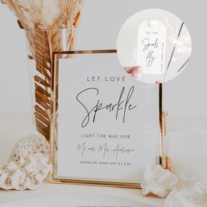 Sparkler Send Off Sign and Tag, Modern Minimalist Wedding, 100% Editable Template, Personalize Sparkler Sign and Tag, Templett #0026-104SPR