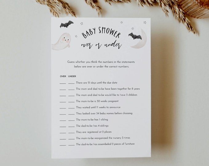 Halloween Over or Under Baby Shower Game, Printable Fall Baby Shower Game, 100% Editable Text, Instant Download, Templett  #066-373BASG
