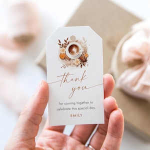 Coffee Favor Tag Template, Cafe Thank You Tag, Bridal Shower Tag, Baby Shower, Instant Download, Editable Text, Templett #0060-250FT