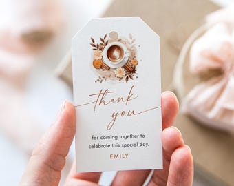 Coffee Favor Tag Template, Cafe Thank You Tag, Bridal Shower Tag, Baby Shower, Instant Download, Editable Text, Templett #0060-250FT