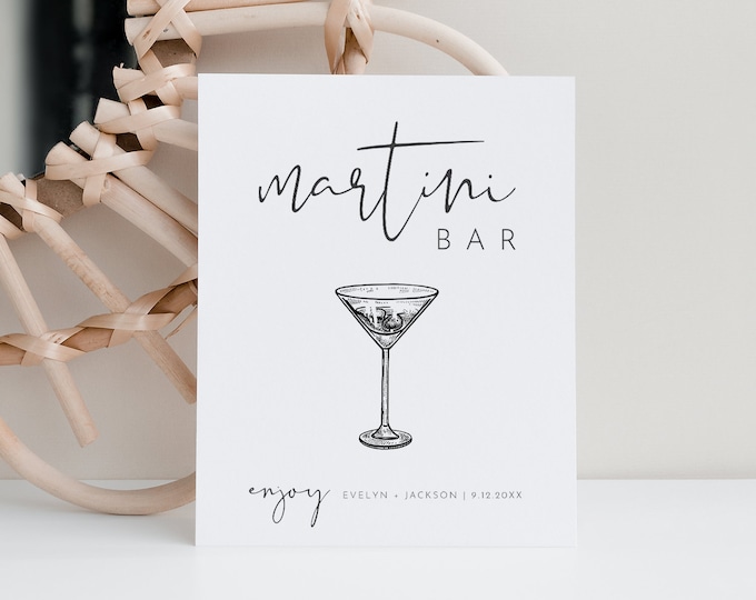 Martini Bar Sign, Bridal Shower, Wedding Martini Bar, Dirty Martini, Cocktails, Editable Template, Instant Download, Templett 8x10 #0031-06S