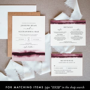 Burgundy Watercolor Wedding Invitation Set, Wine, Vineyard Theme, Modern, Minimalist, Editable Template, Instant Download, Templett 093B image 8