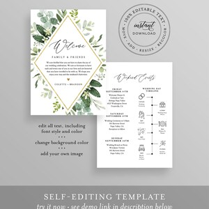 Welcome Letter & Timeline Template, Wedding Order of Events, Welcome Bag Note and Itinerary, INSTANT DOWNLOAD, 100% Editable Text 082-122WB image 2