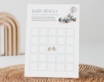 Baby Bingo Game, Printable Vintage Race Car, Boy Baby Shower, Instant Download, Editable Template, Templett #0068-11BAG