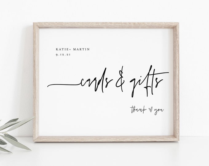 Minimalist Cards and Gifts Sign, Printable Wedding Gift, Editable Template, Modern Tabletop Sign, Instant Download, Templett 8x10 #0009-22S