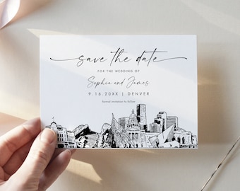 Denver Skyline Save the Date, City Destination Wedding Denver Wedding Date, Editable Template, Instant Download, Templett, 5x7 #0047-212SD