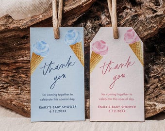 Ice Cream Favor Tag, Thank You Tag, Baby Shower Tag, Girl, Boy, Gender Neutral, Instant Download, Editable Template, Templett #0035-257FT