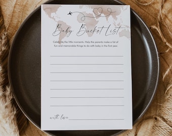 Adventure Baby Bucket List, Printable Travel Theme Baby Shower Game, Editable Template, Instant Download, Templett #0039-43BAG