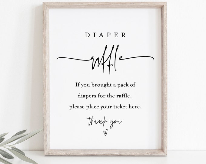 Minimalist Diaper Raffle Game, Printable Baby Shower Diaper Raffle Insert and Sign, Editable Template, INSTANT DOWNLOAD #0009-272BASG