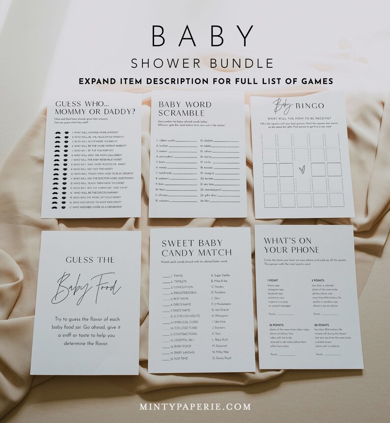Modern Baby Bundle, 35 Minimalist Baby Shower Games, Editable Template, Personalize, Advice, Diaper Raffle, Instant, Templett #0026-BBGB image 2