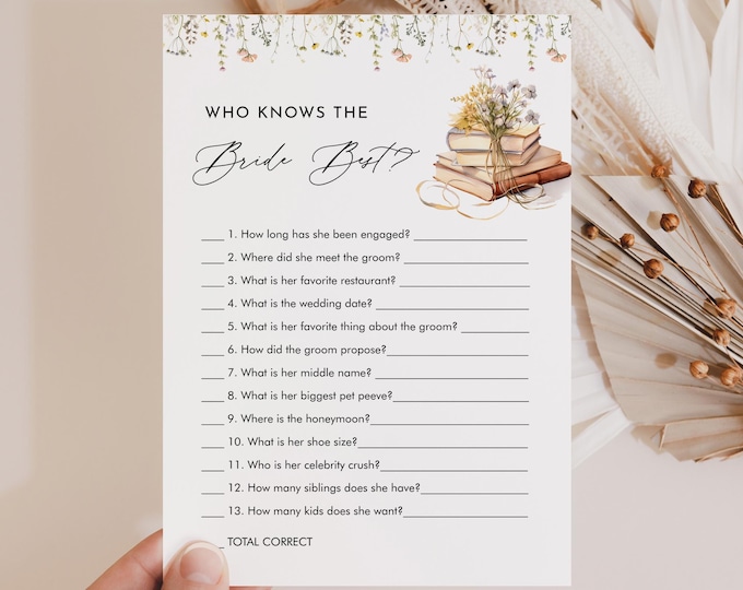 How Well Do You Know the Bride, Who Knows the Couple Best, New Chapter Book Bridal Shower Game, Story Book, Editable Template #0066-03BRG