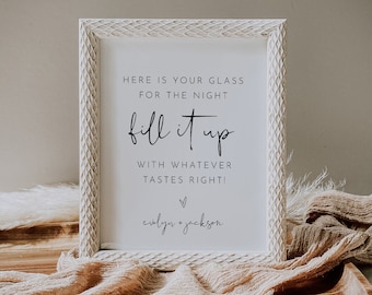 Wedding Bar Sign, Wedding Glass, Open Bar, Wedding Drink Sign, Minimalist Wedding Bar, Editable Template, Instant, Templett #0031-64S