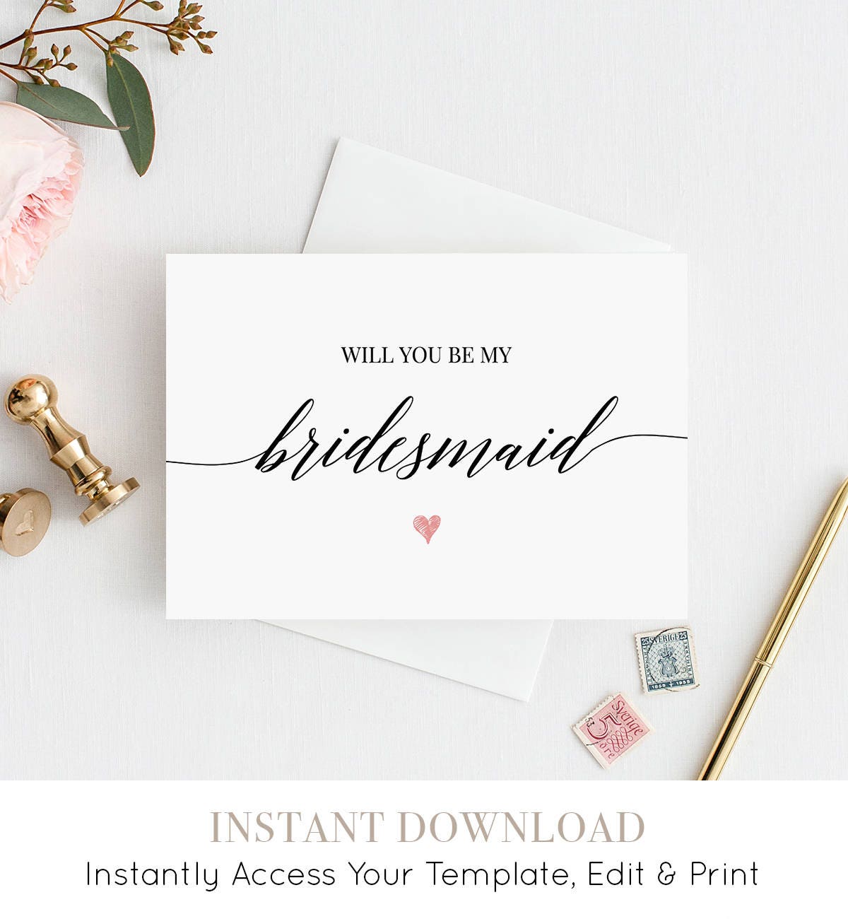 Will You Be My Bridesmaid Printable Card Ask to Be  Etsy Denmark In Will You Be My Bridesmaid Card Template