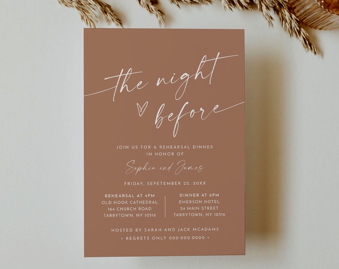 Rehearsal Dinner Invitation Template, Terracotta Rehearsal Invite, Neutral, Night Before, Editable, Instant Download, Templett #0034T-158RD