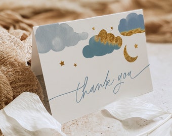 Thank You Folded & Flat Card, Twinkle Little Star Boy Baby Shower, Editable Template, Instant Download, Templett, 3.5x5 #0036-216TYC