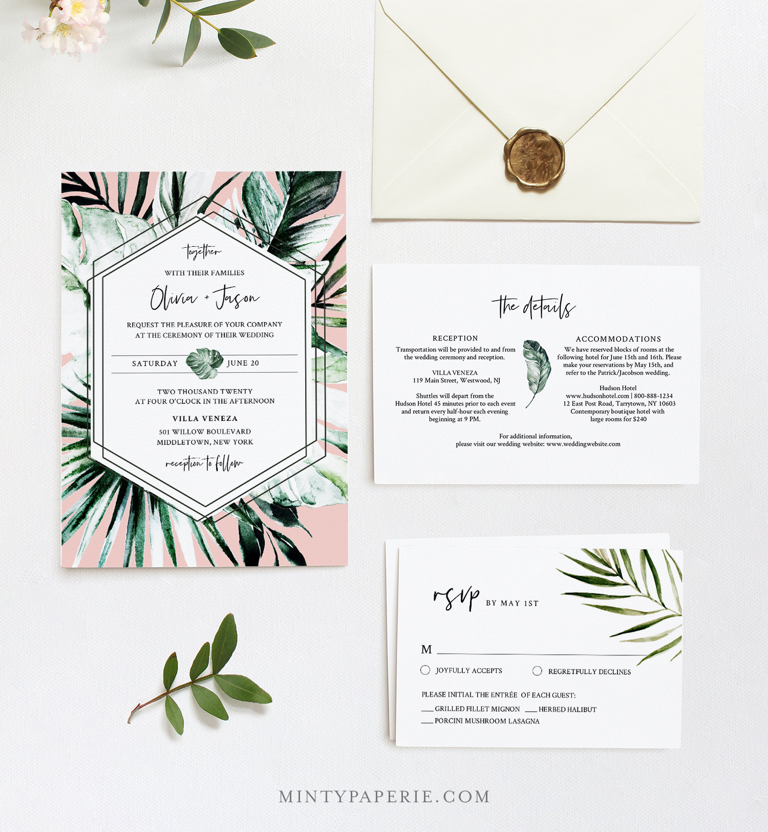 Tropical Wedding Invitation Suite Editable Template Beach Destination Wedding Invite Rsvp And