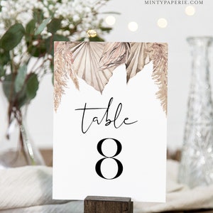 Bohemian Table Number Card Template, Boho Pampas Palm Wedding Table Number, Dried Foliage, Editable, Instant, Templett, DIY 4x6 0022-209TC image 3